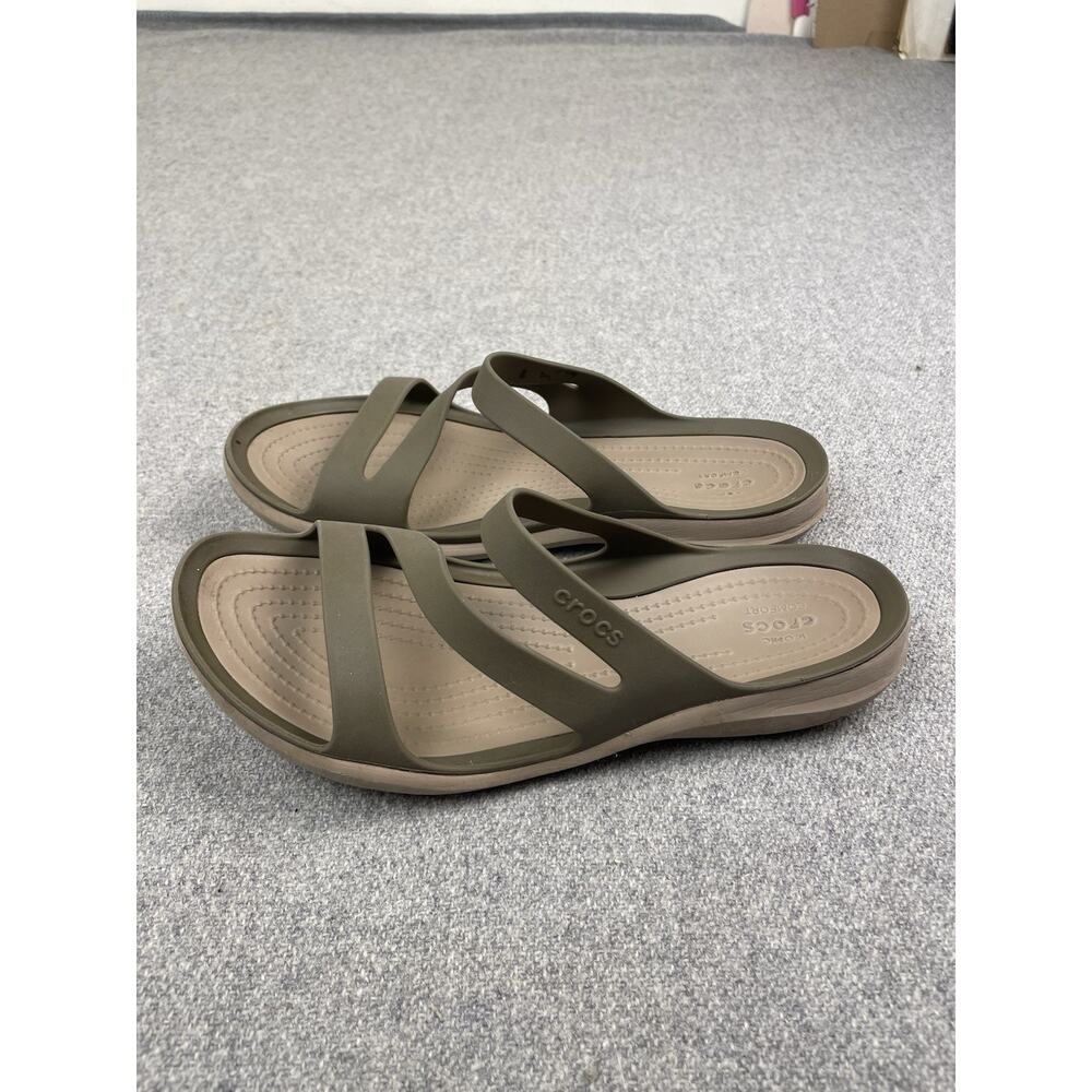 Crocs Swiftwater Slides Sandals Women's 8 Green Straps Summer Outdoor